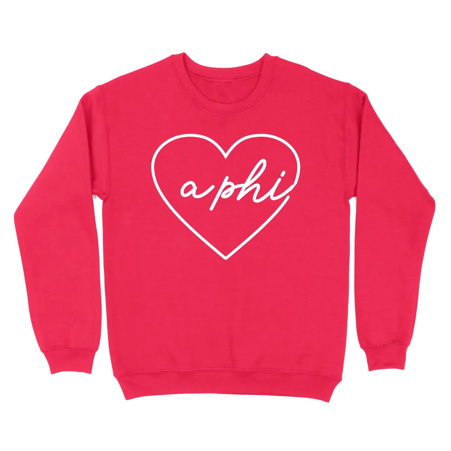 APHI red crew neck sweatshirt with Greek letters, crafted from soft fabric for comfort and a timeless, stylish fit for Alpha Phi members