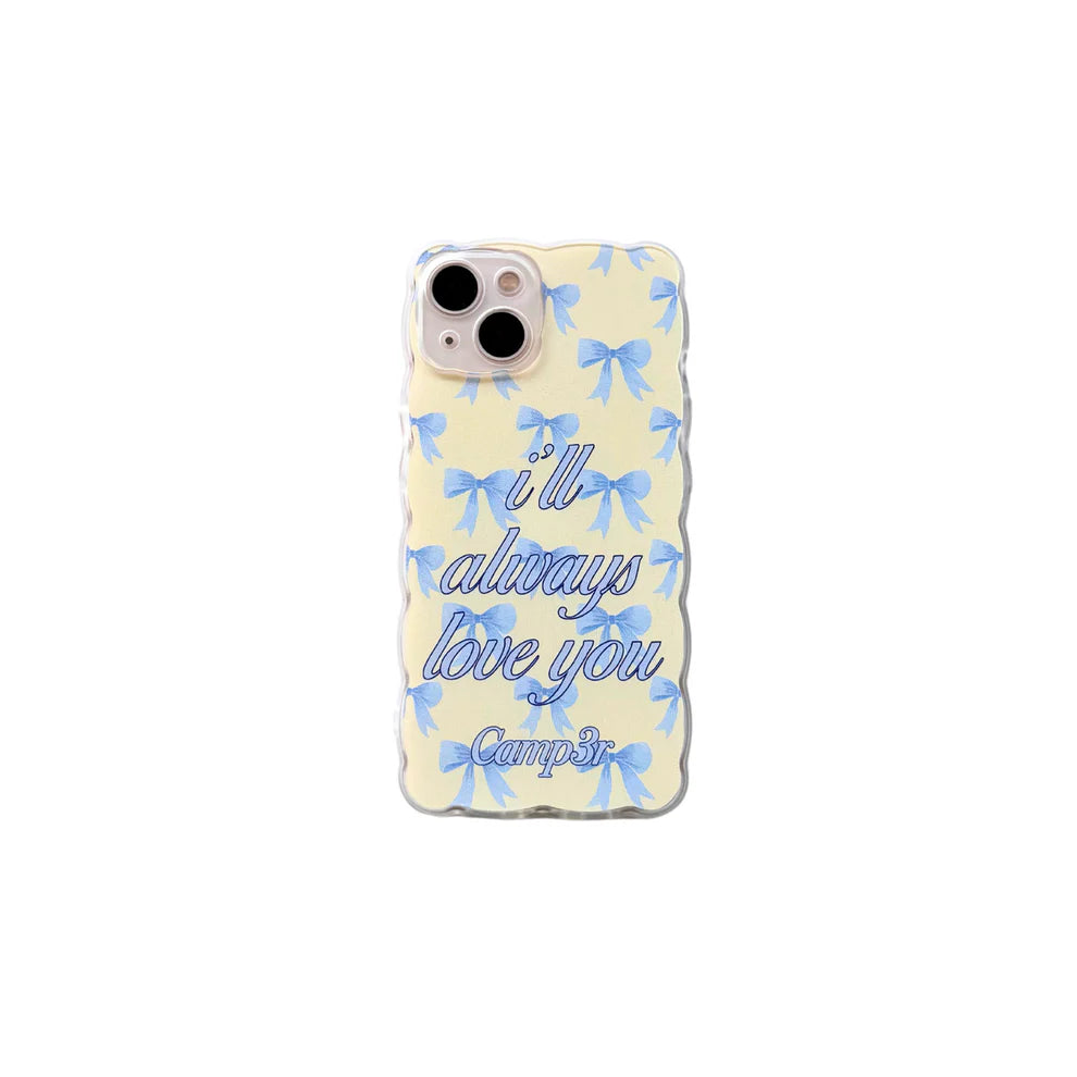 Durable iPhone 14 Pro Max case featuring a chic blue bow patter