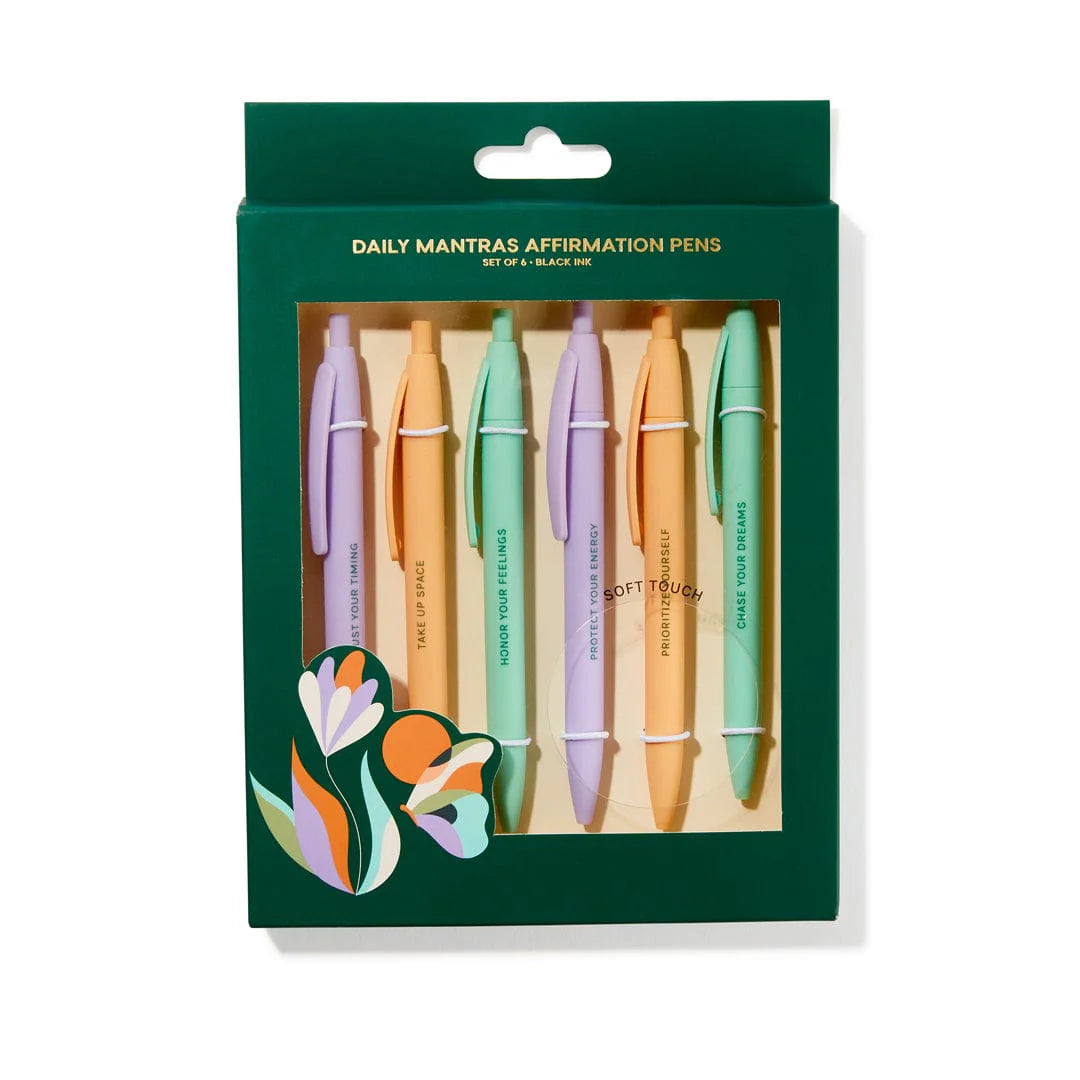 Daily Affirmation Pen Set with motivational phrases for journaling and planning