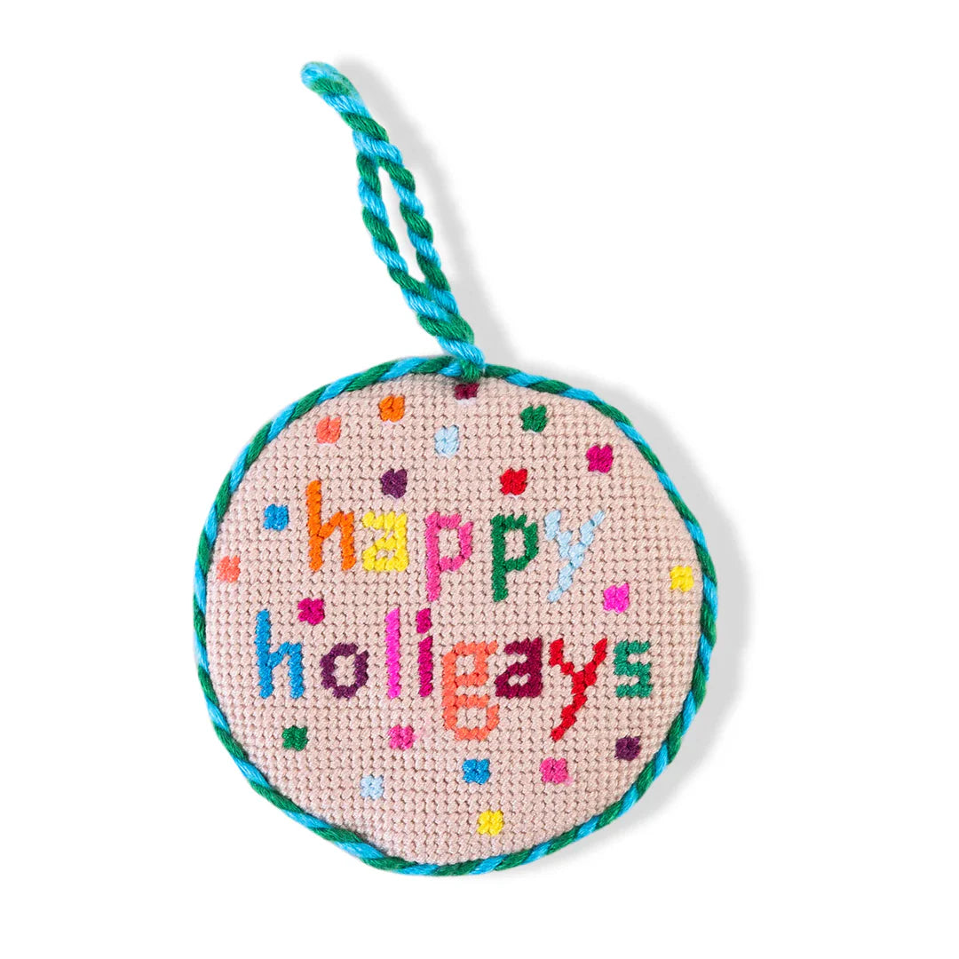 Happy Holigays Needlepoint Ornamnet - Fun LGBTQ+ Holiday Decor for Christmas