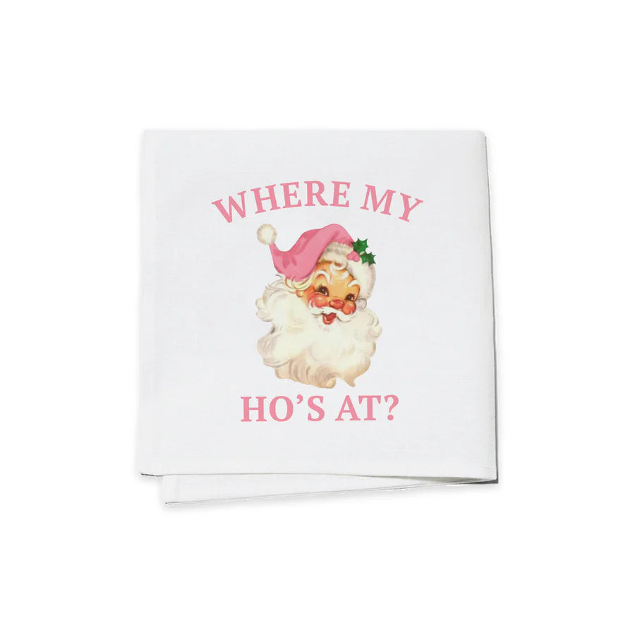 Cheeky holiday cocktail napkins with 'Where My Ho's At' design